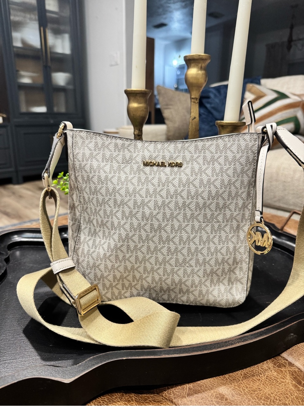 Michael Kors Beige/Cream Signature Canvas Crossbody Bag